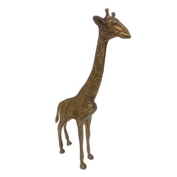 Brass Giraffe Statue Mid Century 12"Tall Polished Vintage Figurine Decorative - Picture 4 of 4